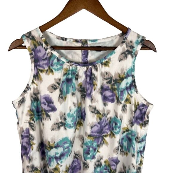 Lands' End Womens Cotton Sleeveless Watercolor Floral Dress Sz 12 Summer Pockets - Picture 2 of 14